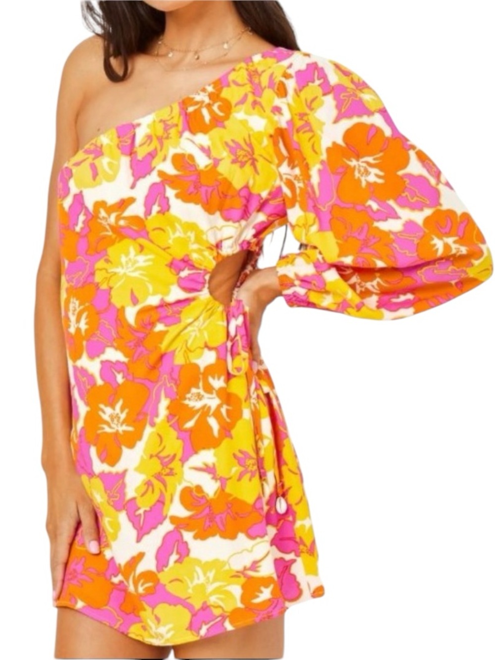 NWT L*Space Kensa Bliss Blossom Floral One Shoulder Cutout Dress Small